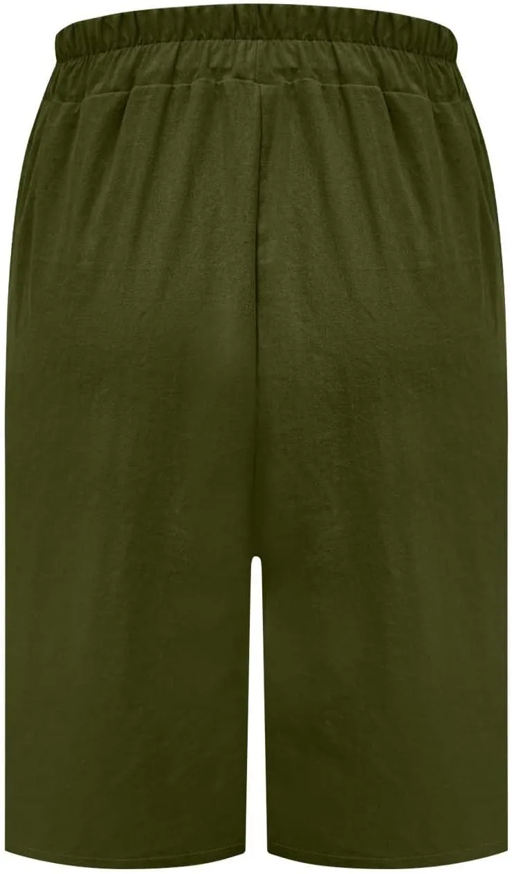 Lounge Shorts for Womens Summer Trendy Loose Solid Color Comfy Cropped Pants Stretch Waisted Knee Length Pockets Short