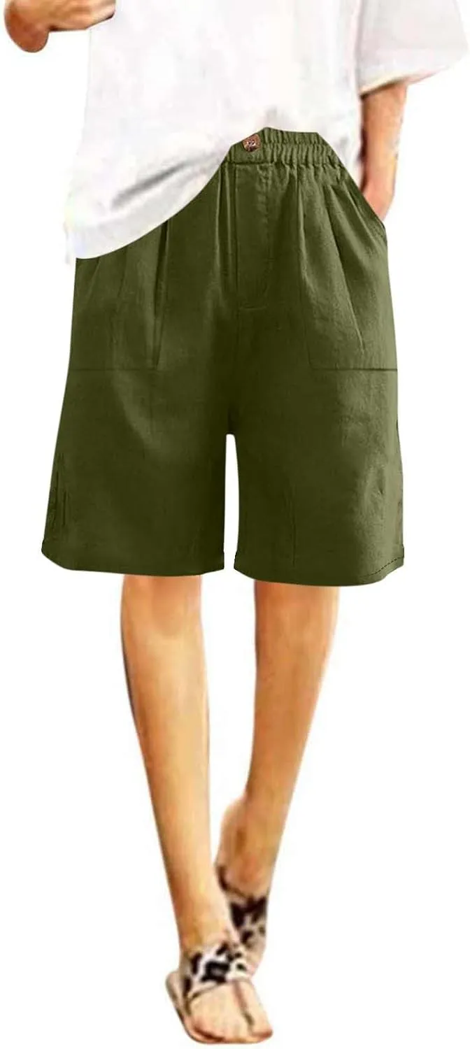 Lounge Shorts for Womens Summer Trendy Loose Solid Color Comfy Cropped Pants Stretch Waisted Knee Length Pockets Short
