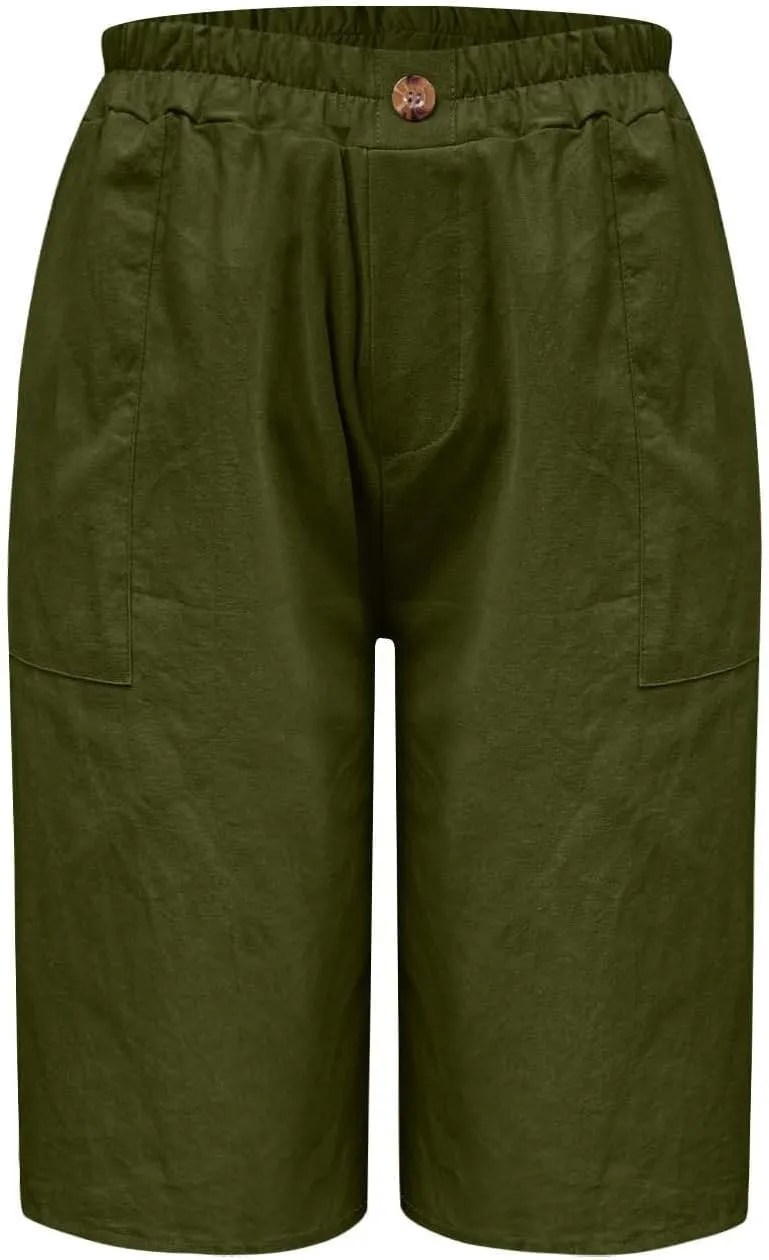 Lounge Shorts for Womens Summer Trendy Loose Solid Color Comfy Cropped Pants Stretch Waisted Knee Length Pockets Short