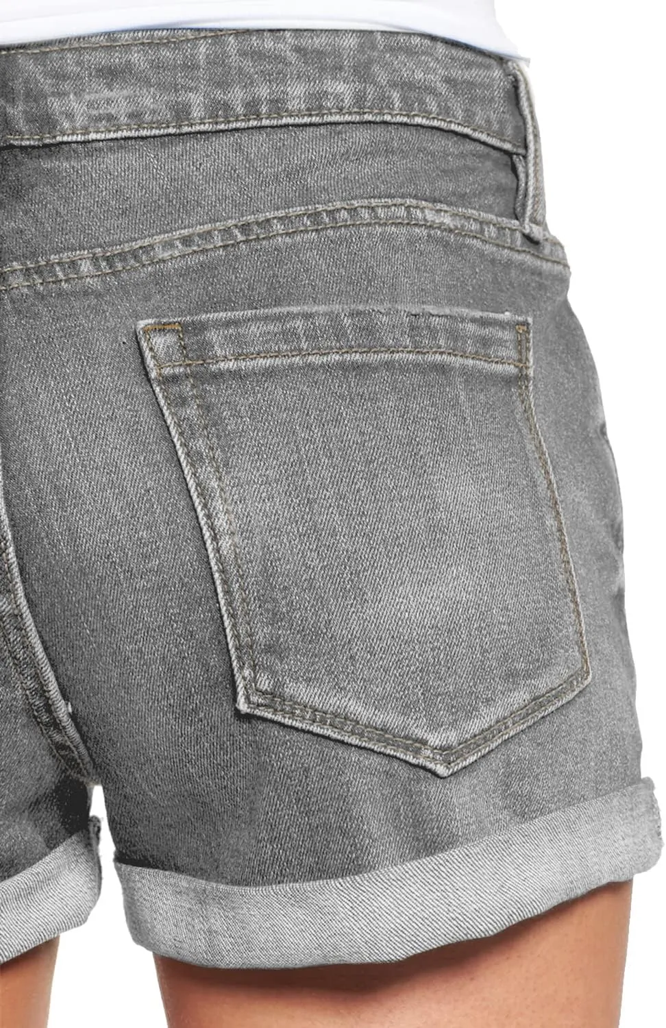 luvamia Women's Ripped Denim Jean Shorts High Waisted Stretchy Folded Hem Short Jeans
