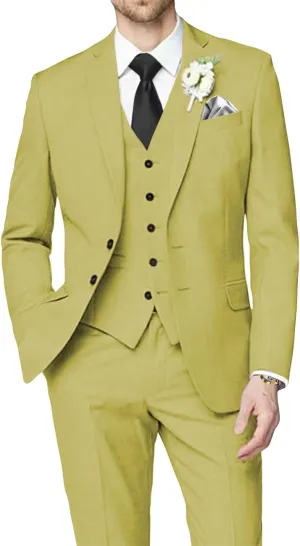 Man's 3 Piece Suit Linen Slim Fit Tuxedo Casual Wedding Beach Dinner Prom Blazer Jacket Vest Pants Suit Set