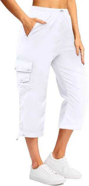 Marvmys Women's Cargo Capris Hiking Pants Lightweight Quick Dry Athletic Travel Cropped Pants with 6 Pockets