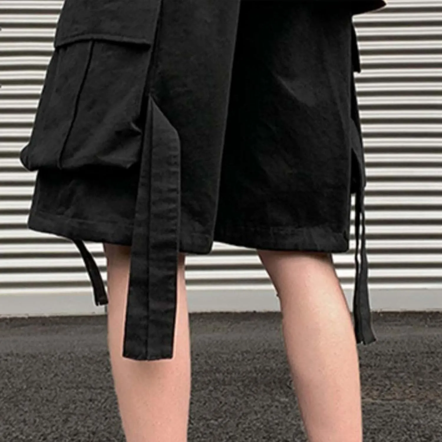 Men Shorts Summer Casual Loose Large Pocket Retro Utility Cargo Shorts with Ribbon Detail