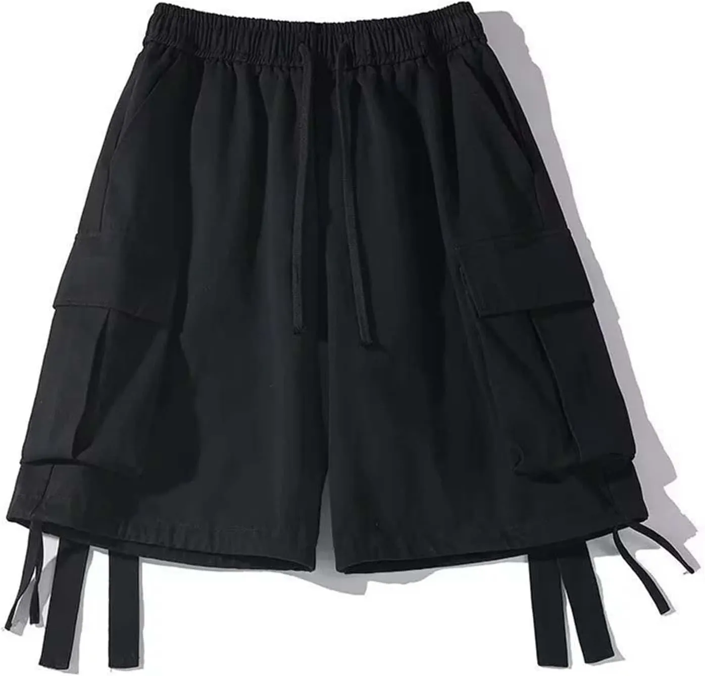 Men Shorts Summer Casual Loose Large Pocket Retro Utility Cargo Shorts with Ribbon Detail