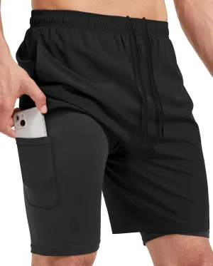 Men's 2-in-1 Athletic Running Shorts 7" Dry Fit Workout Gym Outdoor Sports Wear with Multiple Pockets Training Short