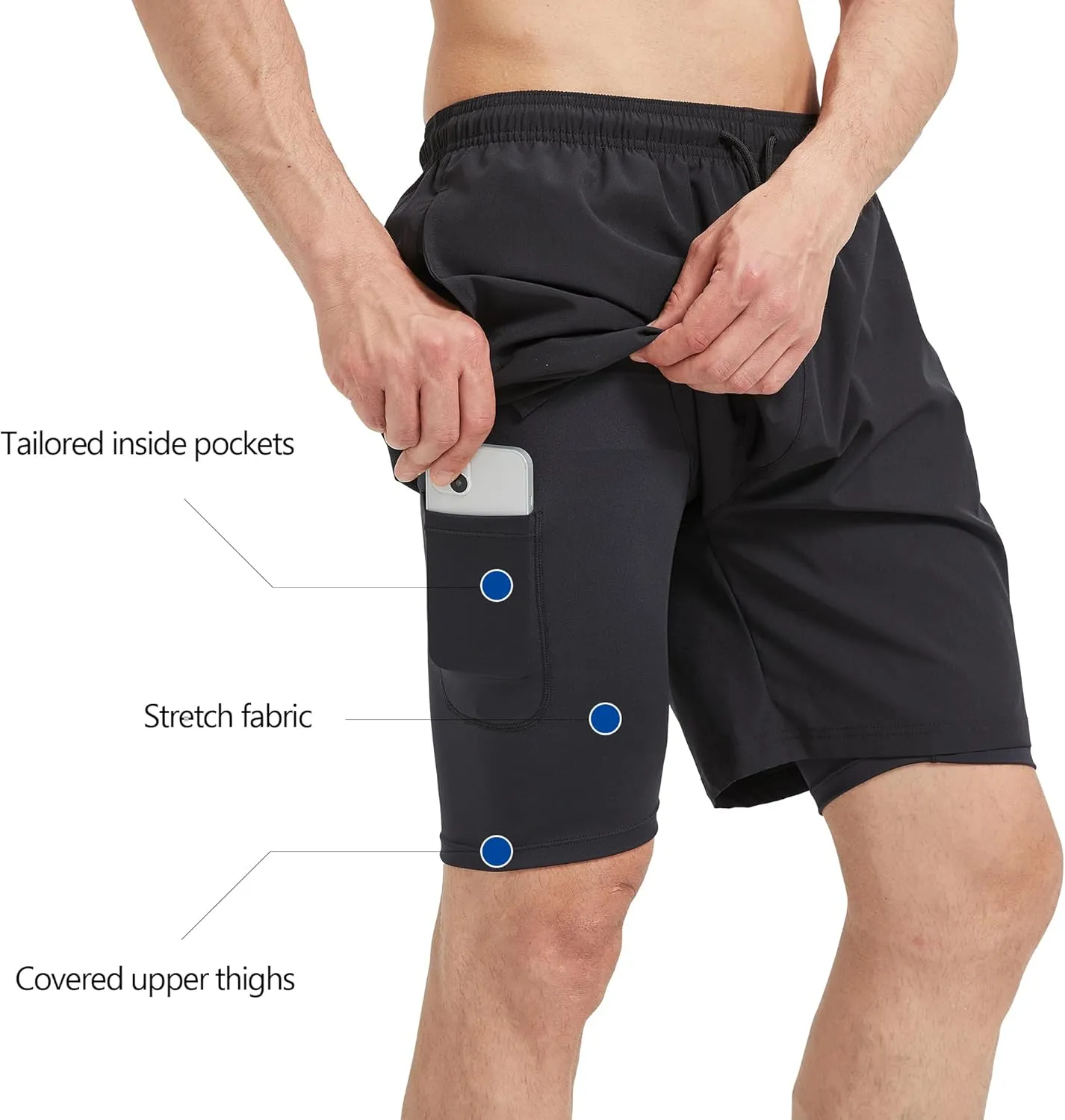 Men's 2-in-1 Athletic Running Shorts 7" Dry Fit Workout Gym Outdoor Sports Wear with Multiple Pockets Training Short