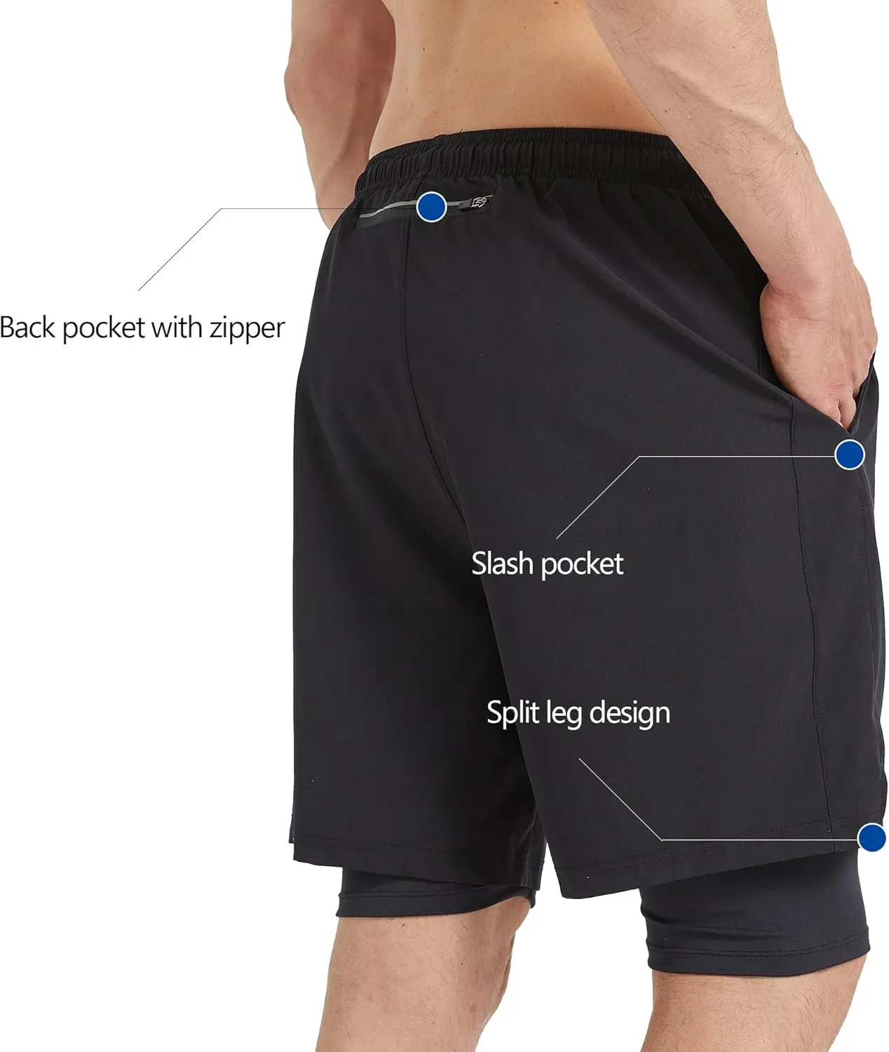 Men's 2-in-1 Athletic Running Shorts 7" Dry Fit Workout Gym Outdoor Sports Wear with Multiple Pockets Training Short