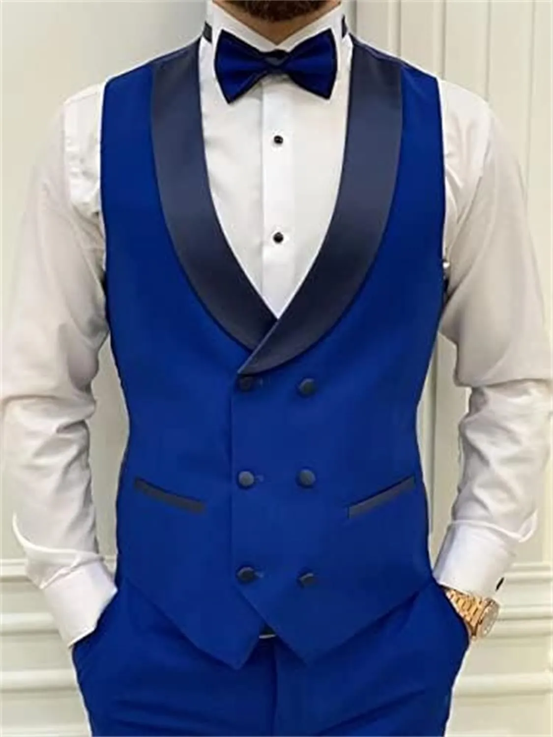 Mens 3 Piece Suit Blazer, Slim Fit Tux with One Button, Jacket Vest Pants & Tie Set for Party, Wedding and Business
