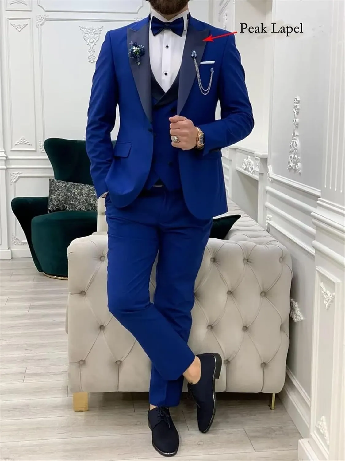 Mens 3 Piece Suit Blazer, Slim Fit Tux with One Button, Jacket Vest Pants & Tie Set for Party, Wedding and Business