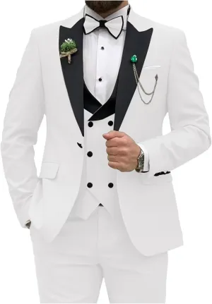 Mens 3 Piece Suit Blazer, Slim Fit Tux with One Button, Jacket Vest Pants & Tie Set for Party, Wedding and Business