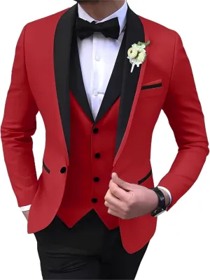 Mens 3-Piece Suit Shawl Lapel One Button Tuxedo Slim Fit Premium Dinner Jacket Vest Pants
