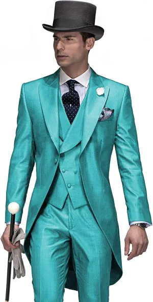 Mens Blazer Slim Fit 3 Piece Suits Long Tailcoat Tuxedos Jacket Formal Suit Tail Banquet Party Coats Outerwear