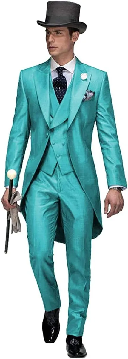 Mens Blazer Slim Fit 3 Piece Suits Long Tailcoat Tuxedos Jacket Formal Suit Tail Banquet Party Coats Outerwear