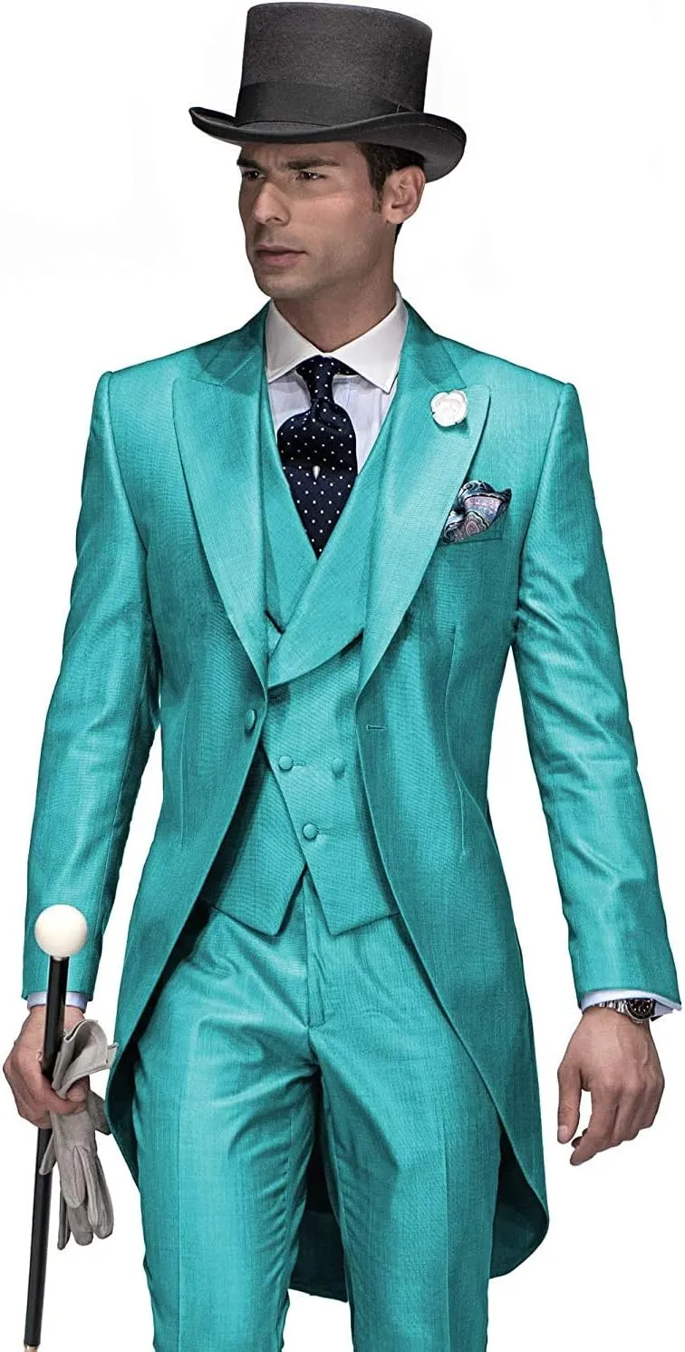 Mens Blazer Slim Fit 3 Piece Suits Long Tailcoat Tuxedos Jacket Formal Suit Tail Banquet Party Coats Outerwear