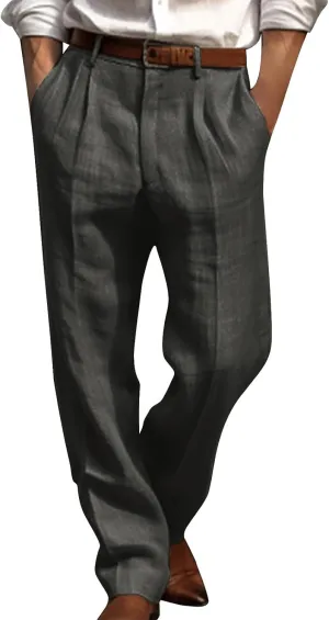 Men's Business Casual Pleated Trousers Pleat Front Regular Fit Pants Classic Dress Pants for Office or Casual Wear