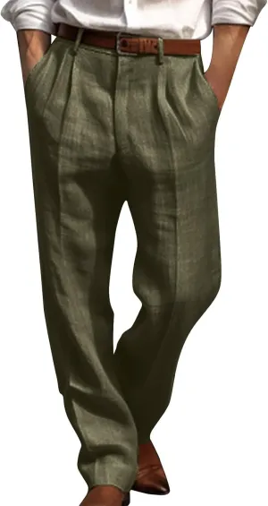 Men's Business Casual Pleated Trousers Pleat Front Regular Fit Pants Classic Dress Pants for Office or Casual Wear