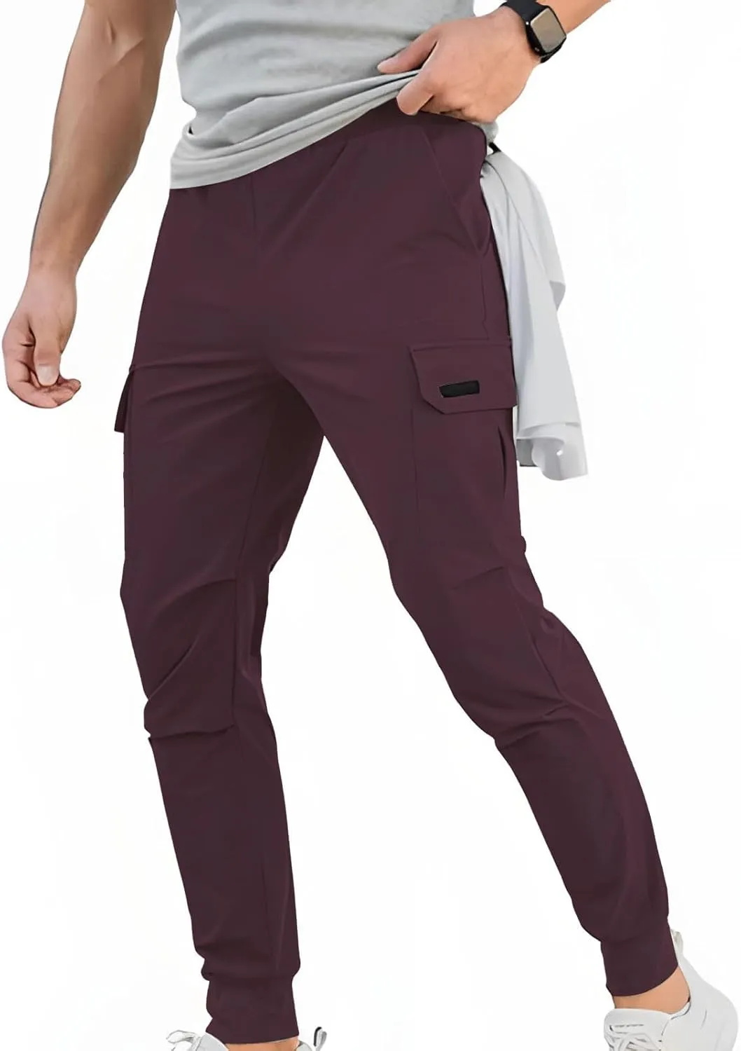 Men's Cargo Pants Multi Pockets Casual Sweatpants Slim Fit Hiking Joggers Fashion Solid Color Training Trousers