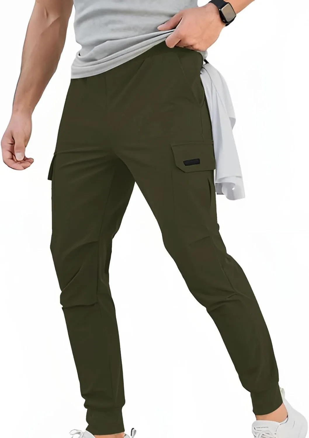 Men's Cargo Pants Multi Pockets Casual Sweatpants Slim Fit Hiking Joggers Fashion Solid Color Training Trousers