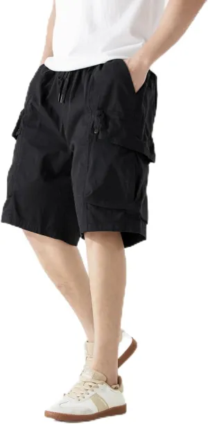 Men's Cargo Shorts Casual Work Shorts with Pockets, Elastic Waist & Drawstring, Relaxed Fit Cotton Utility