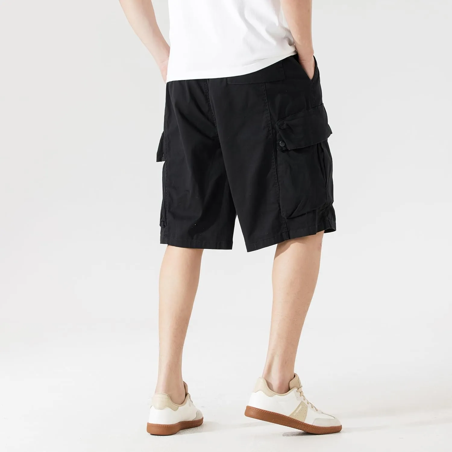 Men's Cargo Shorts Casual Work Shorts with Pockets, Elastic Waist & Drawstring, Relaxed Fit Cotton Utility