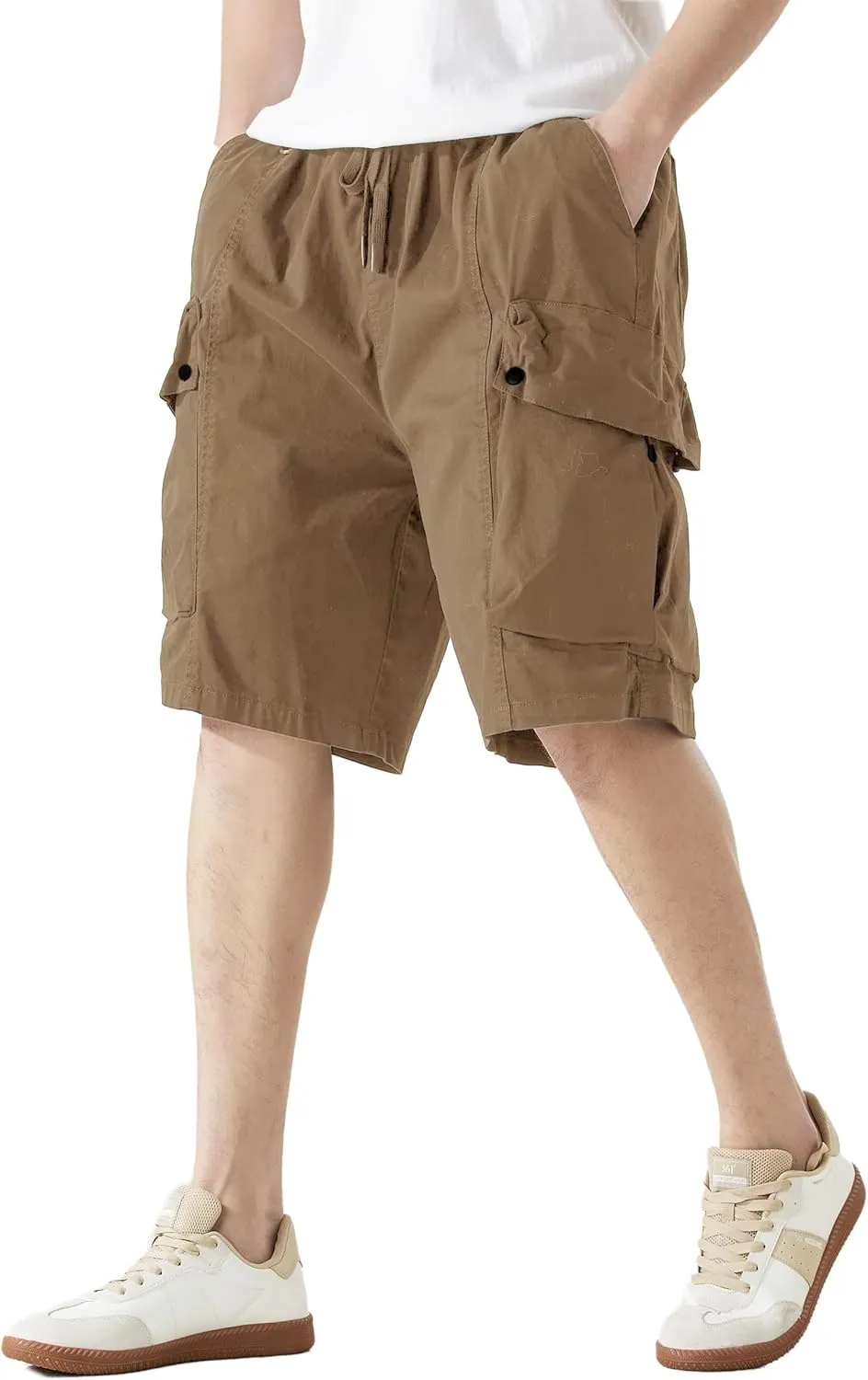 Men's Cargo Shorts Casual Work Shorts with Pockets, Elastic Waist & Drawstring, Relaxed Fit Cotton Utility