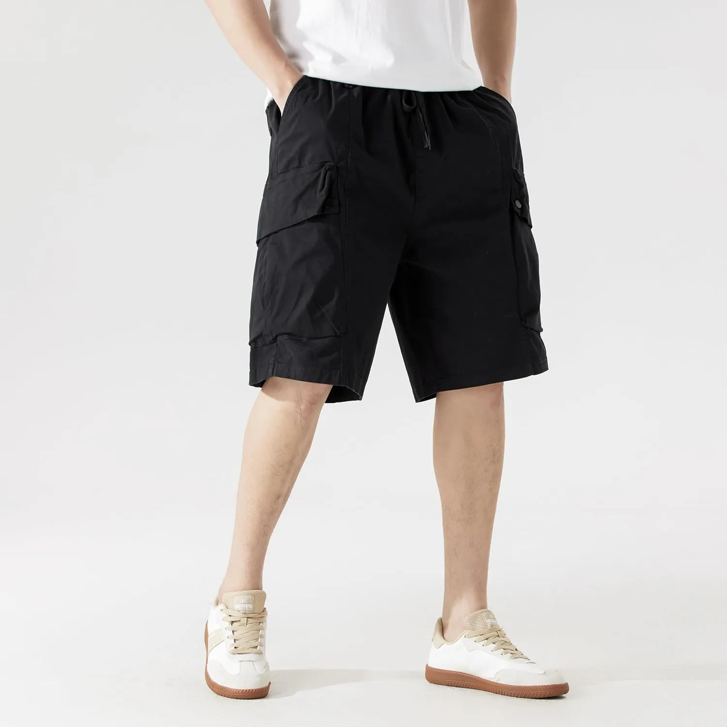 Men's Cargo Shorts Casual Work Shorts with Pockets, Elastic Waist & Drawstring, Relaxed Fit Cotton Utility