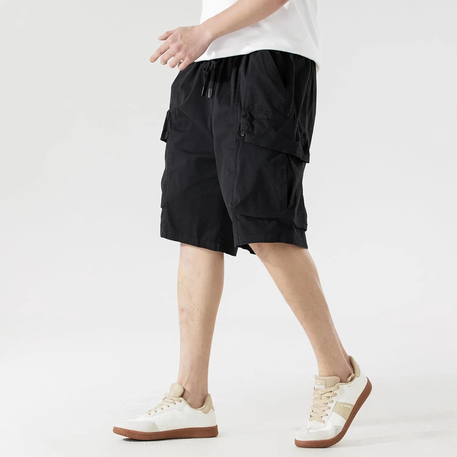 Men's Cargo Shorts Casual Work Shorts with Pockets, Elastic Waist & Drawstring, Relaxed Fit Cotton Utility