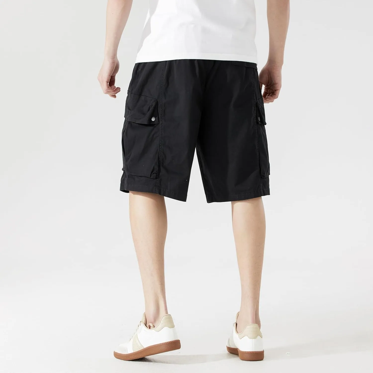 Men's Cargo Shorts Casual Work Shorts with Pockets, Elastic Waist & Drawstring, Relaxed Fit Cotton Utility