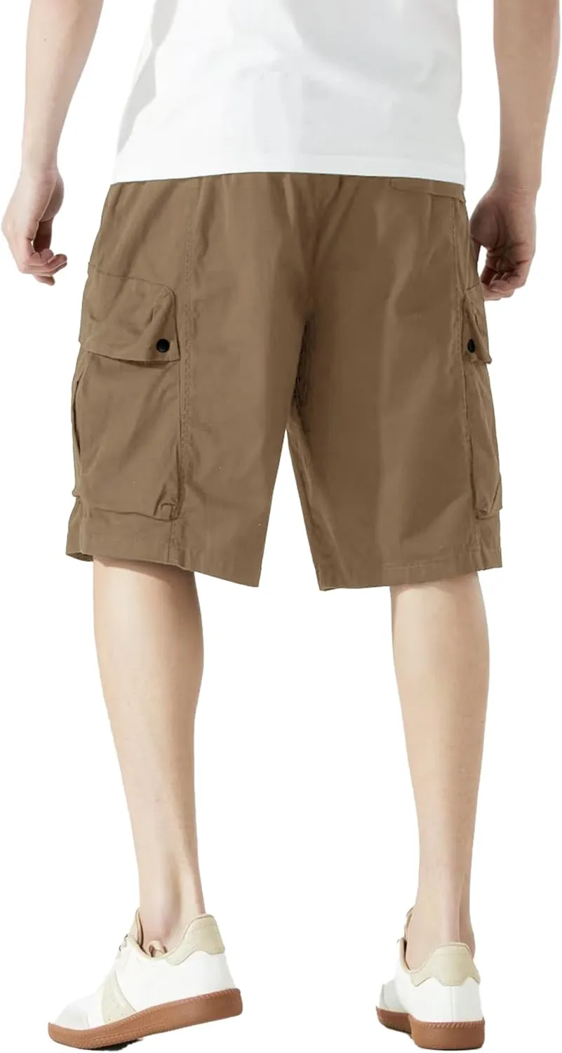 Men's Cargo Shorts Casual Work Shorts with Pockets, Elastic Waist & Drawstring, Relaxed Fit Cotton Utility