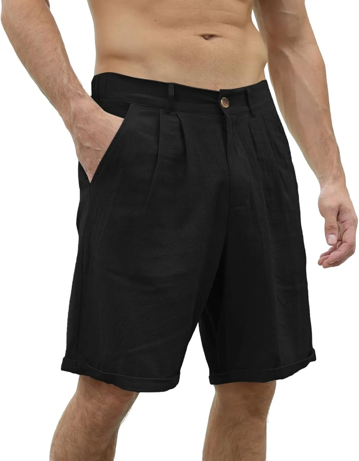 Men's Casual Cotton Linen Shorts Casual Stretch Wide Leg Lounge Shorts Loose Lightweight Summer Beach Shorts with Pockets