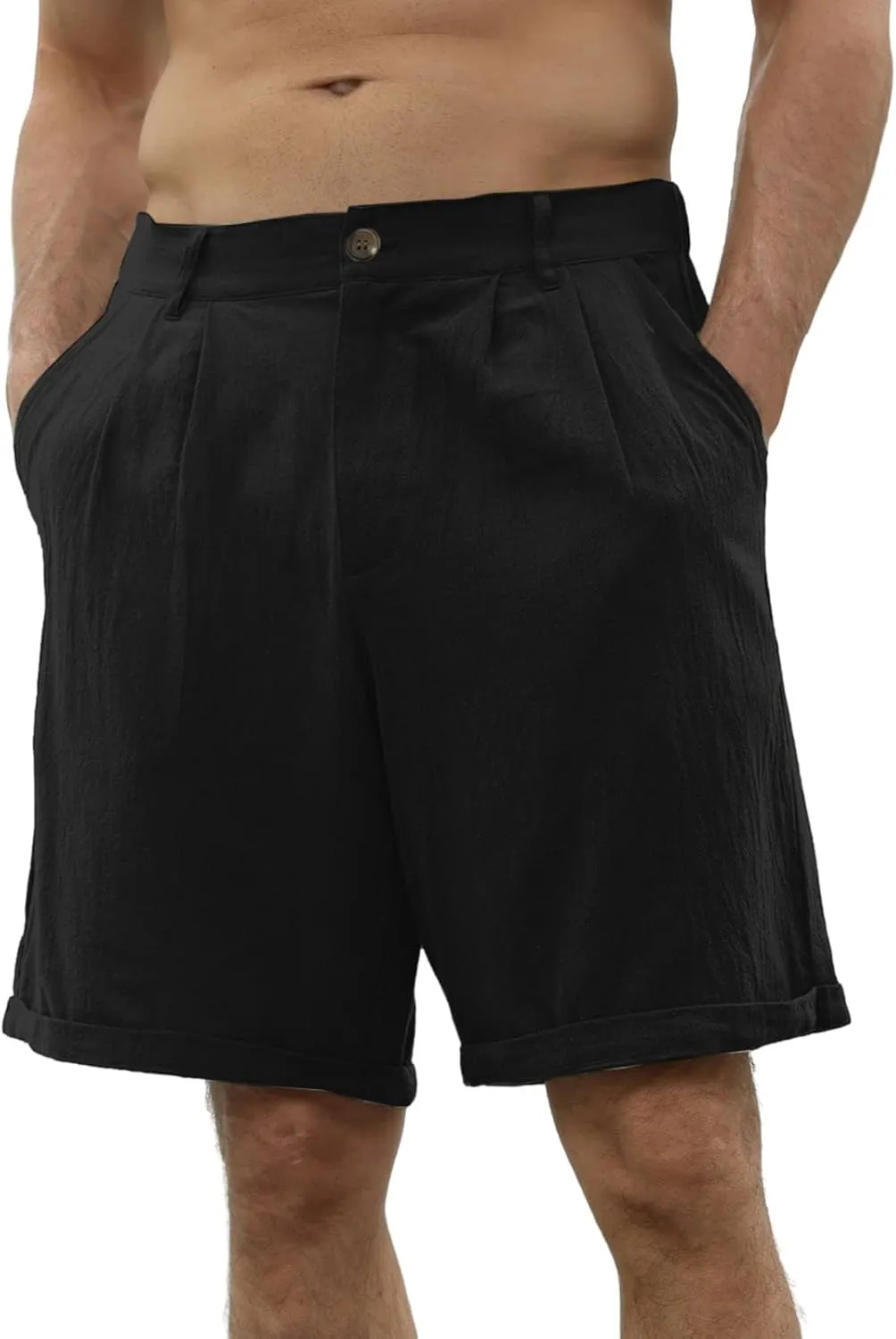 Men's Casual Cotton Linen Shorts Casual Stretch Wide Leg Lounge Shorts Loose Lightweight Summer Beach Shorts with Pockets