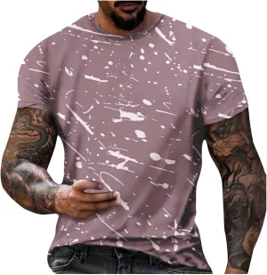 Men's Casual Printed T Shirt Crew Neck Short Sleeve Loose Fit Pullover Plus Size Breathable Sports Wear Stylish Summer Top
