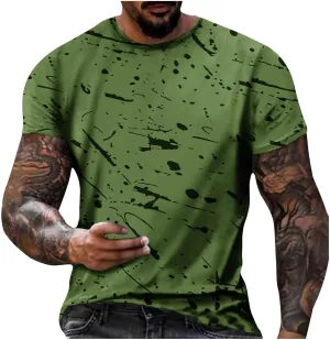 Men's Casual Printed T Shirt Crew Neck Short Sleeve Loose Fit Pullover Plus Size Breathable Sports Wear Stylish Summer Top