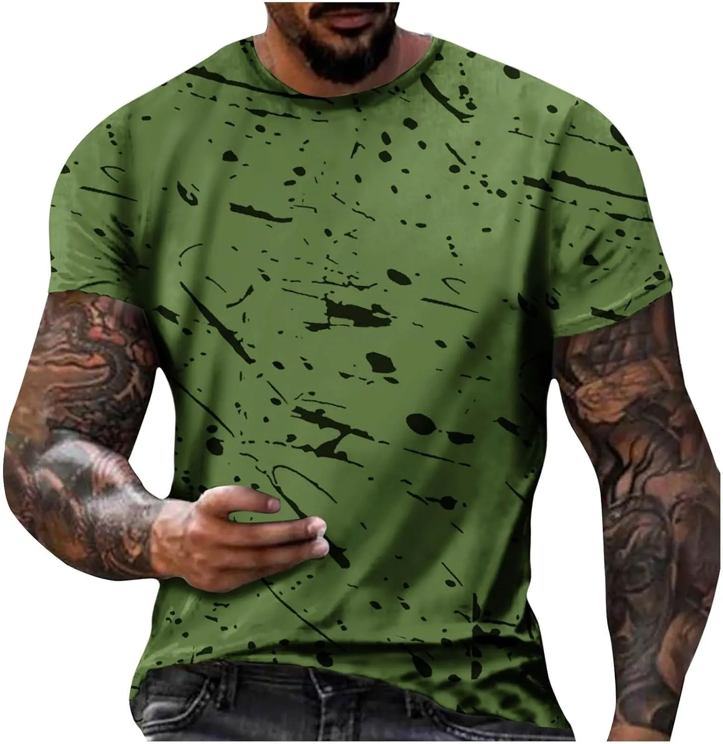 Men's Casual Printed T Shirt Crew Neck Short Sleeve Loose Fit Pullover Plus Size Breathable Sports Wear Stylish Summer Top