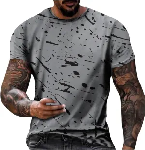 Men's Casual Printed T Shirt Crew Neck Short Sleeve Loose Fit Pullover Plus Size Breathable Sports Wear Stylish Summer Top