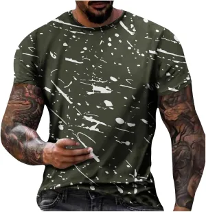 Men's Casual Printed T Shirt Crew Neck Short Sleeve Loose Fit Pullover Plus Size Breathable Sports Wear Stylish Summer Top