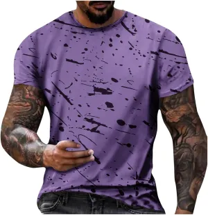 Men's Casual Printed T Shirt Crew Neck Short Sleeve Loose Fit Pullover Plus Size Breathable Sports Wear Stylish Summer Top