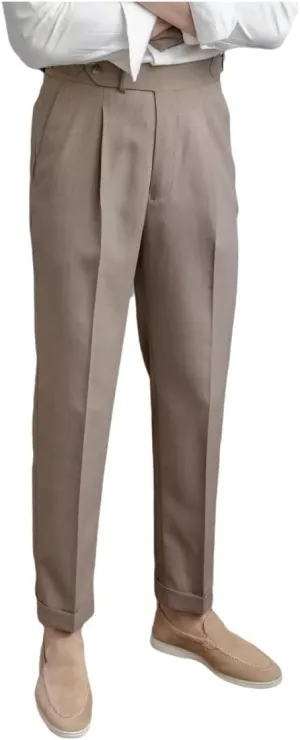 Men's Classic Pleated Dress Pants High-Waist Linen Blend Formal Business Slacks Light Breathable Casual for Summer