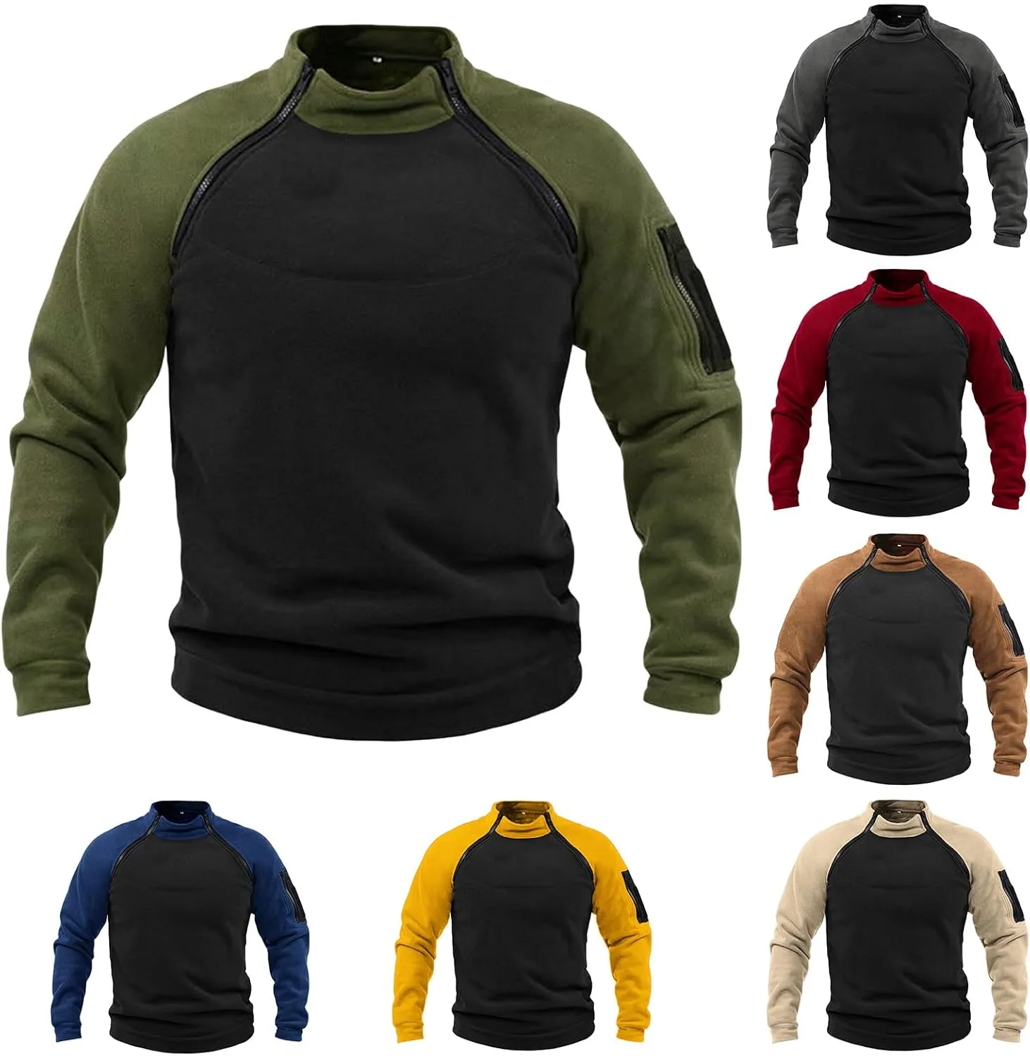Mens Combat Tactical Shirts Casual Military Fleece Mockneck Side Zipper Warm Outdoor Work Pullover Big-Tall Tops