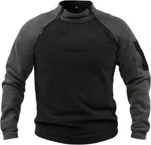 Mens Combat Tactical Shirts Casual Military Fleece Mockneck Side Zipper Warm Outdoor Work Pullover Big-Tall Tops