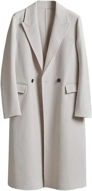Mens Double Breasted Luxury Wool Coat Full Length Overcoat Slim Fit