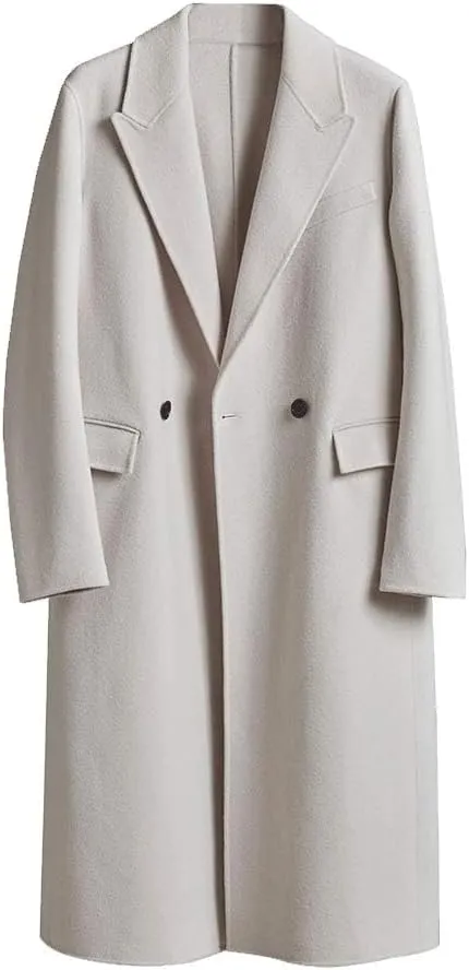 Mens Double Breasted Luxury Wool Coat Full Length Overcoat Slim Fit