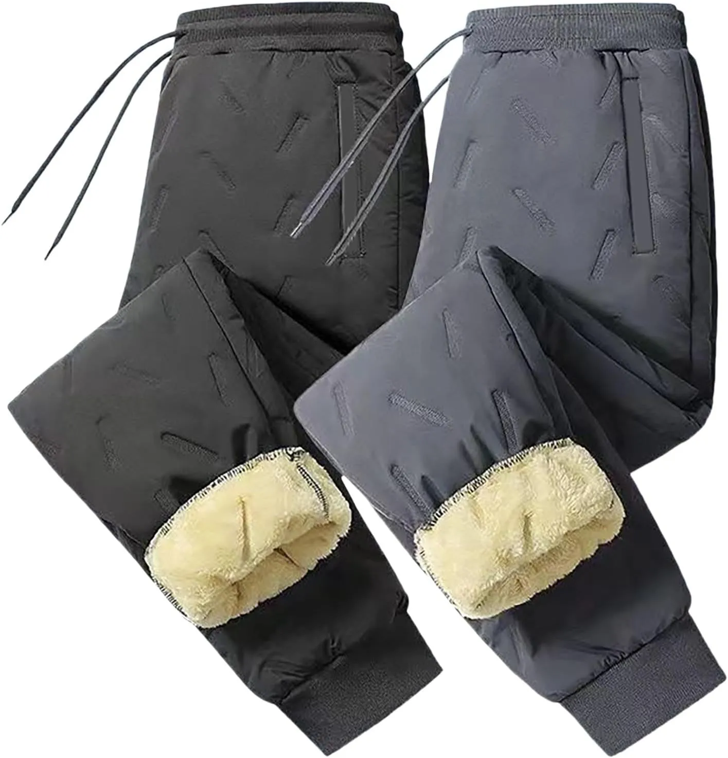 Men's Fleece Lined and Windproof and Rainproof Pants Winter Warm Training Pants Active Thermal Jogger Fleece Lined