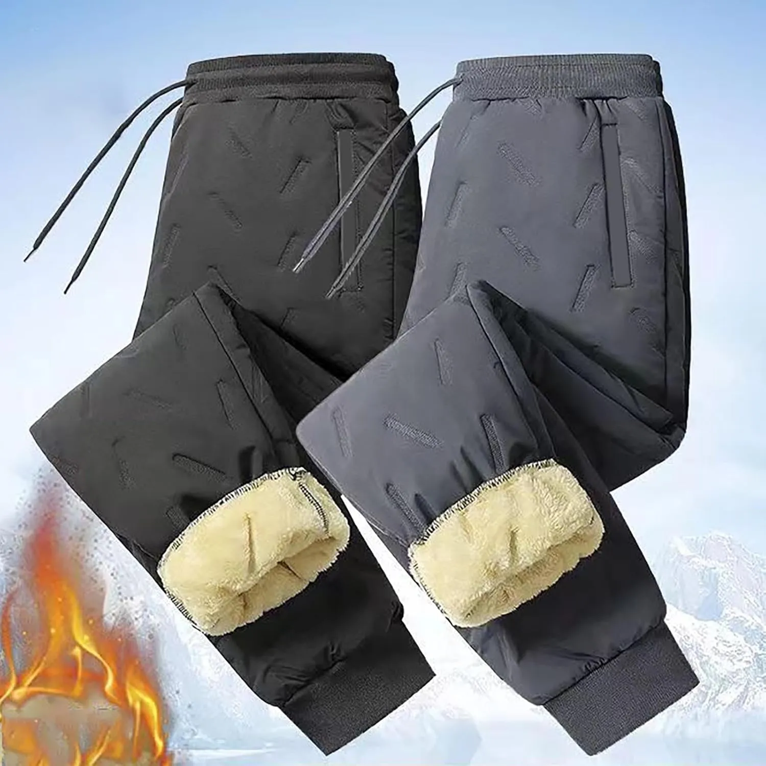 Men's Fleece Lined and Windproof and Rainproof Pants Winter Warm Training Pants Active Thermal Jogger Fleece Lined
