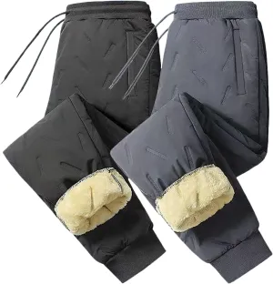 Men's Fleece Lined and Windproof and Rainproof Pants Winter Warm Training Pants Active Thermal Jogger Fleece Lined