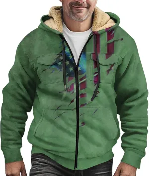 Mens Jacket Fall Hoodies Graphic Zip Up Padded Vintage Casual Long Sleeve Pockets Coat