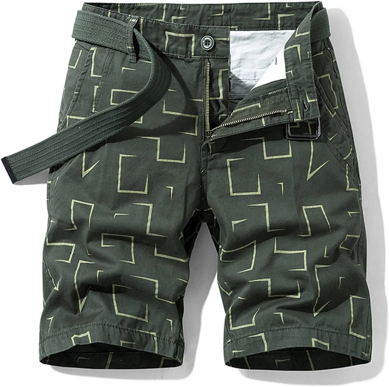 Mens Linen Shorts Stylish Plaid Buckle Zipper Cargo Shorts Pockets Outdoor Fashion Work Utility Tooling Shorts
