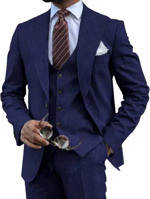Mens Linen Suits 3 Piece Summer Wedding Suit Men Slim Fit Suits Linen Blazer Vest Pants Set Lightweight