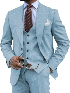 Mens Linen Suits 3 Piece Summer Wedding Suit Men Slim Fit Suits Linen Blazer Vest Pants Set Lightweight