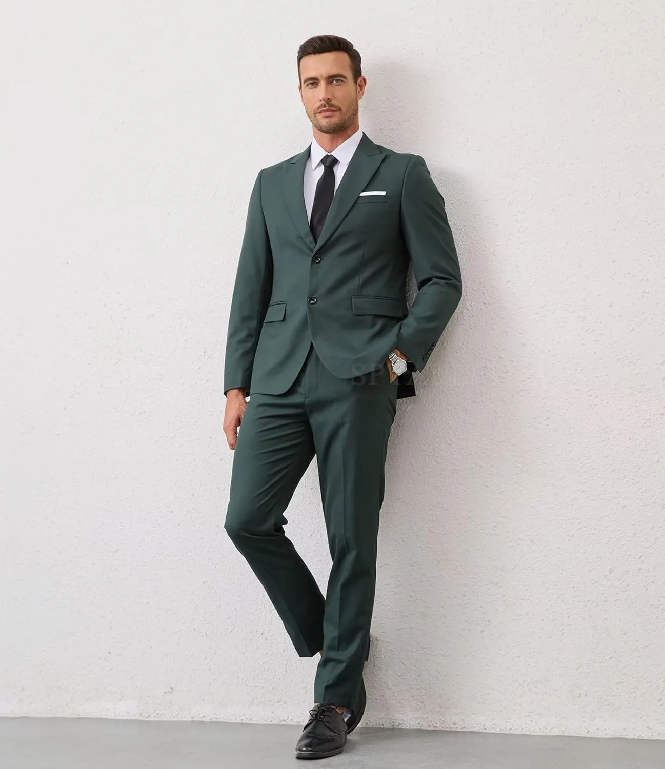 Men's Peak Lapel Suits 2 Piece Slim Fit Wedding Prom Business Suit 2 Button Blazer Jacket and Pants Tuxedo Set